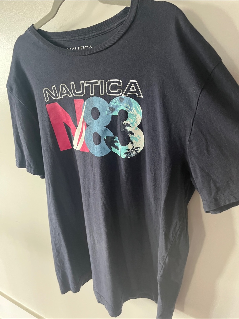 Nautica Navy Tee with Pink & Teal N83 Graphic